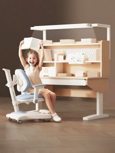 Electric Height Adjustable Childrens Study Desk Cream Style Eye Protection Lamp Table And Chair Set Home Use Student Writing Desk