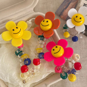 ยางรัดผมแบบผูกเปียผมหางม้าประดับลูกปัดรูปดอกทานตะวันน่ารักสิ่งประดิษฐ์สำหรับผู้หญิงที่จับผมหางม้าห่วงมัดผมอุปกรณ์เสริมผมแบบเรียบ