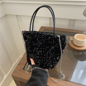Fashionable Glitter Womens Crossbody Bag Chain Strap Bucket Bag Spring 2024 New Style Versatile Popular Shiny Thread Element