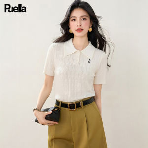 puella | Korean Style Preppy Embroidered Slim Fit Polo Collar Knitted Short Sleeve Tshirt