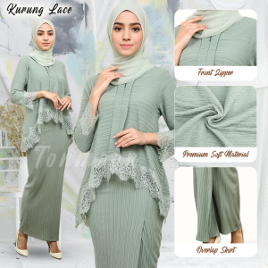 TONMOON Lace Soft Pleated Baju Kurung Plain Mini Kebaya Pario Baju Kebaya Dress Muslimah Wear Bridesmaid Murah Lining S-2XL