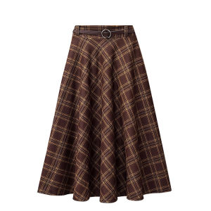 High Waist Plaid Midi Skirt for plus Size Women Autumn Fashion Slimming A-Line Skirt Korean Style Cotton Commute Dress