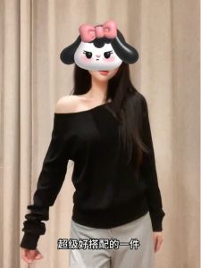 Slimming Effect Shoulder Bared Two-Way Wear Loose Fit Solid Color T-Shirt Fashionable Versatile plus Size Womens Autumn New Top