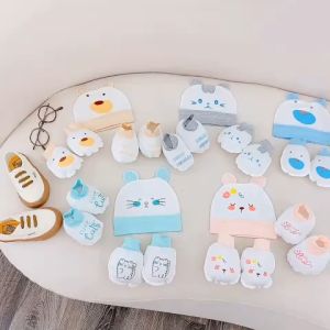 Set mũ bao tay bao chân cho bé sơ sinh chất liệu cotton họa tiết thú viền màu siêu mềm ĐP Baby