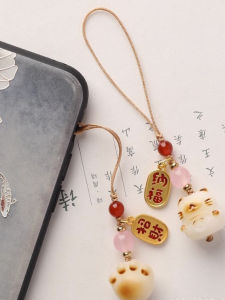 Charcoal Burned Cat Paw Phone Chain White Bodhi Root Pendant Cute Female Phone Case Pendant Keychain Tea Pot Accessories