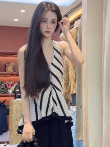chaqi | Unique Beautiful Color Block Womens Summer Outerwear Strap Vest Sweet And Spicy Girl Chic Design Casual Striped Top