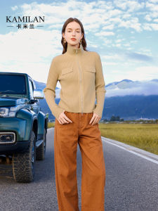 Kamilan Womens Knitted Woolen Cardigan Coat Small Collar Long Sleeve Soft Medium Thickness Autumn New Style Fashion Business