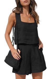 Two-Piece Suit Casual Set Wear Outfits Tracksuit Womens Cotton Linen Shirt Suit Women Long-Sleeved Casual Shirt Blouse + Short