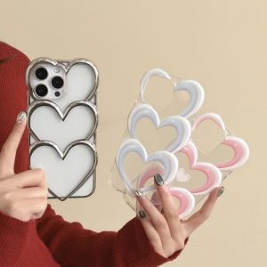 Stereoscopic Colorful Love Heart Gradient Plating Transparent Phone Cover Case for iPhone 16 15 14 13 12 Pro Max Plus