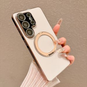 szhaiyu | 360 Rotating Ring Kickstand Electroplating Magnetic Phone Case for Samsung Galaxy S26 S24 Ultra S25 Plus Shockproof Matte Cover