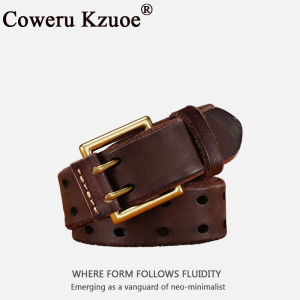 Vintage Carved Pattern Smooth Buckle Mens Jeans Belt Leather