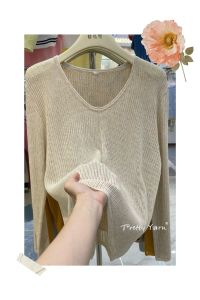 Áo Len Dệt Kim Tay Dài Mùa Hè Rộng Rãi Chống Nắng Vải Lanh Tencel Cổ Chữ V Phong Cách Hàn Quốc Thoải Mái Thoáng Khí