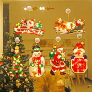 LED Christmas Decoration Lights Display Window Suction Cup Xmas Gift Window Stickers Hanging Party Small Colored Lamps
