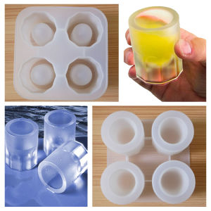 Silicone Ice Cube Mold Four Hole Press Ice Block Ice Making Mold Round Cup Shape Ice Molds for Whiskey Beer Bar Kitchen Tools