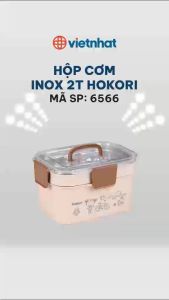 Hộp cơm inox 2 tầng 3 ngăn  có quai xách đựng thức ăn tiện lợi