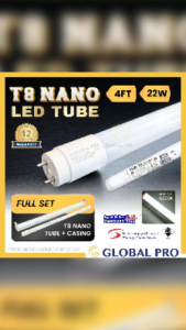 GLOBAL PRO T8 22W 4FT NANO LED Tube 6500K White Light Lampu Kalimantang Unbreakable Fluorescent Lamp Plastic Tube