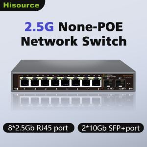 Hisource 2.5G Unmanaged Switch 8 Port Ethernet Switch with 2*10G SFP+ for Esports Entertainment/Computer