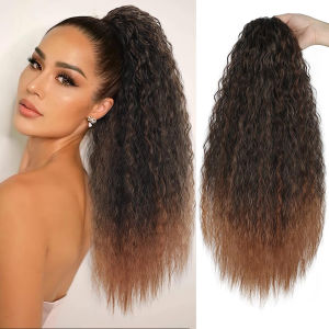 22Inch Synthetic Wig Hair Extensions Ponytail Hairpiece Afro Braid Brown Long Wrapped Natural  for Women Girl Daily Party Use