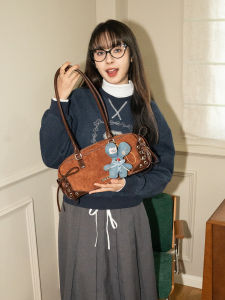 Girls Heart Large Capacity Bow Knot Belt Design Fashion Trend Shoulder Bag Youth Casual Pure Color PU Square Shape Bag