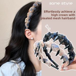 Womens Wave Net Hairband Fresh out New 2025 Daily Outdoor Wear High Forehead Headband Face Wash Hair Pressing Hair Clip Headwear