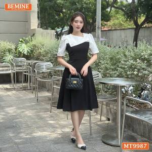 [DUY NHẤT 10-12.10-VOUCHER 40K]Đầm thiết kế BEMINE cổ V phối cách điệu dáng chữ A tùng xếp ly phù hợp đi làm đi chơi-MT9987