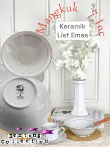 Piring|Mangkuk Keramik List Emas (Omega|Sunbrid)
