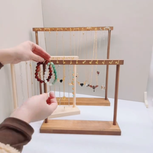 Jewelry Organizer Display Stand Wood Necklace Hanging for Chains Earrings Showcase Storage Rack