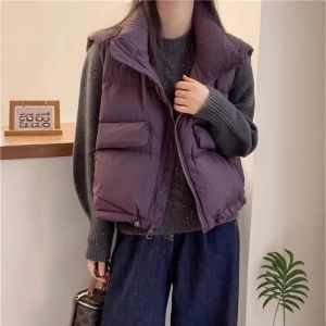 Trendy Cotton Jacket Vest Women Slimming Warm Short Bread Style Vest Top Coat  Shape Pear Shape Long Sleeve Zipper Closure