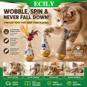 Ecily tương tác Tumbler đồ chơi cho mèo với lông tự đứng lắc lư bóng âm thanh đồ chơi nhồi cỏ bạc hà mèo cho mèo con mèo Pet tập thể dục chán nản Relief