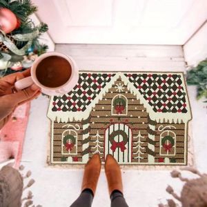 VIKAMA Christmas Cottage Door Mat Outdoor Indoor Mat Festive Decoration Non-Slip Winter Mat Family Bathroom Christmas Decor