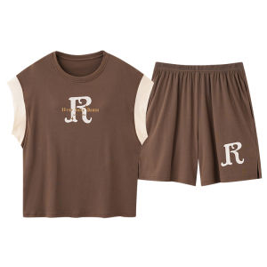 Bộ đồ ngủ nữ MiiOW làm bằng vải lụa băng tay ngắn rộng rãi quần short thoải mái