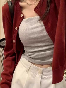 HUOLISI | Red Knit Sweater Cardigan Short Style