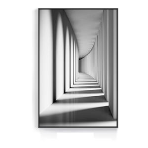 Modern Minimalist Abstract Black and White Geometric Architectural Design Wall Art for Living Room and Foyer