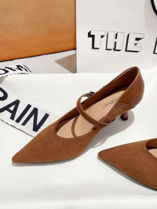 รองเท้าส้นสูงสีน้ำตาลสำหรับผู้หญิง ส้นบาง รองเท้าหนังนิ่มแบบสวมสบาย สไตล์ย้อนยุค สำหรับฤดูใบไม้ร่วง รองเท้าส้นเดี่ยวแบบสวมสบาย