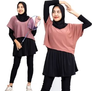 set olahraga 3 in 1 outer + inner + legging rok bahan jersey zoya untuk senam yoga badminton
