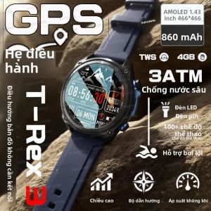 Đồng Hồ Thông Minh Quân Sự T-Rex 3 Dành Cho Nam RAM 4GB Pin 1000mAh GPS Chống Nước 3ATM Hỗ Trợ Hơn 100 Môn Thể Thao Gọi Video Theo Dõi Sức Khỏe