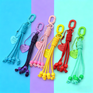 New Handmade Dopamine Color System Rope Keychain 6 Colors Heart Couple Key Ring Perfect Gift For Lovers Backpack Pendant Charm