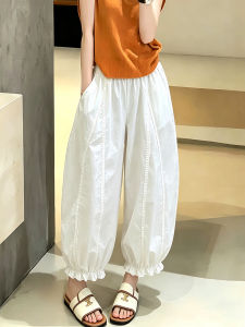 High Waisted Slim White Summer Pants Eight Length Palazzo Pants