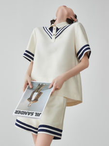 XIAODADEHUA | White Nautical Collar Short Sleeve Set