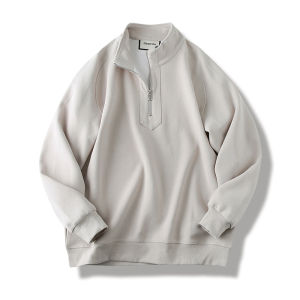 Nam Mỹ Retro Cổ Áo Đứng Nửa Dây Kéo Áo Chui Đầu Không Mũ Áo Khoác Mùa Thu Đông Thường Ngày Phong Cách Trẻ Trung Vải Dệt Kim