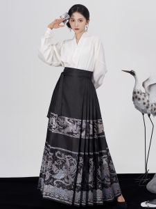 Hantijing Fengyu Original Lacquerware New Chinese Style Horse Tail Skirt Set with Airplane Sleeve for Women Commute Hanfu