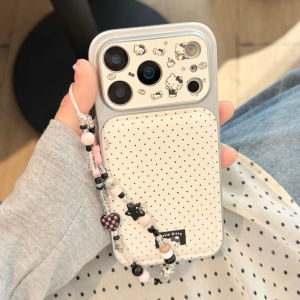 Sanrio | Black Polka Dot Sanrio Hello Kitty Case For iphone 17 16 15 14 Pro Max Cute Cartoon Shockproof Leather Bumper Cover With Chain