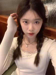 Áo Thun Dài Tay Ren Viền Thắt Nơ Ngọt Ngào Mùa Đông Áo Lót Ngắn Ấm Áp Cho Nữ Áo Thun Cổ Tròn Thường Ngày Bằng Vải Cotton Polyester