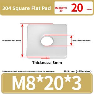 Thickened 304 Stainless Steel Square Washer Increased Size Flat Ring M4 M5 M8 M10 M12 M24 Square Metal Pad Circle Hardware Tool