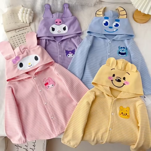 24 Childrens Clothing Autumn New Style Childrens Jacket Boys Girls Hooded Cartoon Ear Cardigan Cute Autumn Thin Stripes