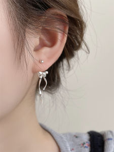 Elegant Miniature Silver Ribbon Butterfly Knot Earrings Womens New 2025 Sweet Atmosphere Drop Earrings Luxury Sensation Ear Jewelry