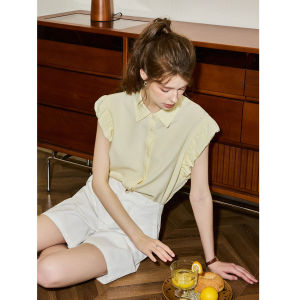 KUHNMARVIN | Áo Blouse Tay Ngắn Cổ Trụ Kiểu Dáng Ngọt Ngào