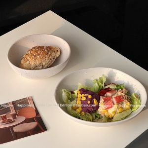 Large Size Ceramic Plate Calligraphy Splashed Design Deep Dish Fruit Salad Curry Rice Instant Noodles Soup Bowl Japanese Style