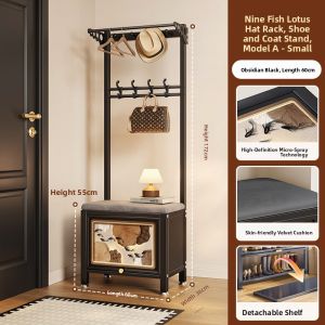 Integrated Shoe Bench Coat Rack Storage Cabinet Home Entrance Bedroom Clothes Hanger Floor Standing Shoe Rack Storage Shelf