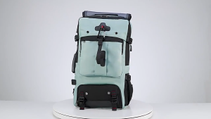 Black multi-compartment backpack with red accents and adjustable straps. Features multiple pockets side compartments and a shoe storage section. Suitable for travel and daily use.